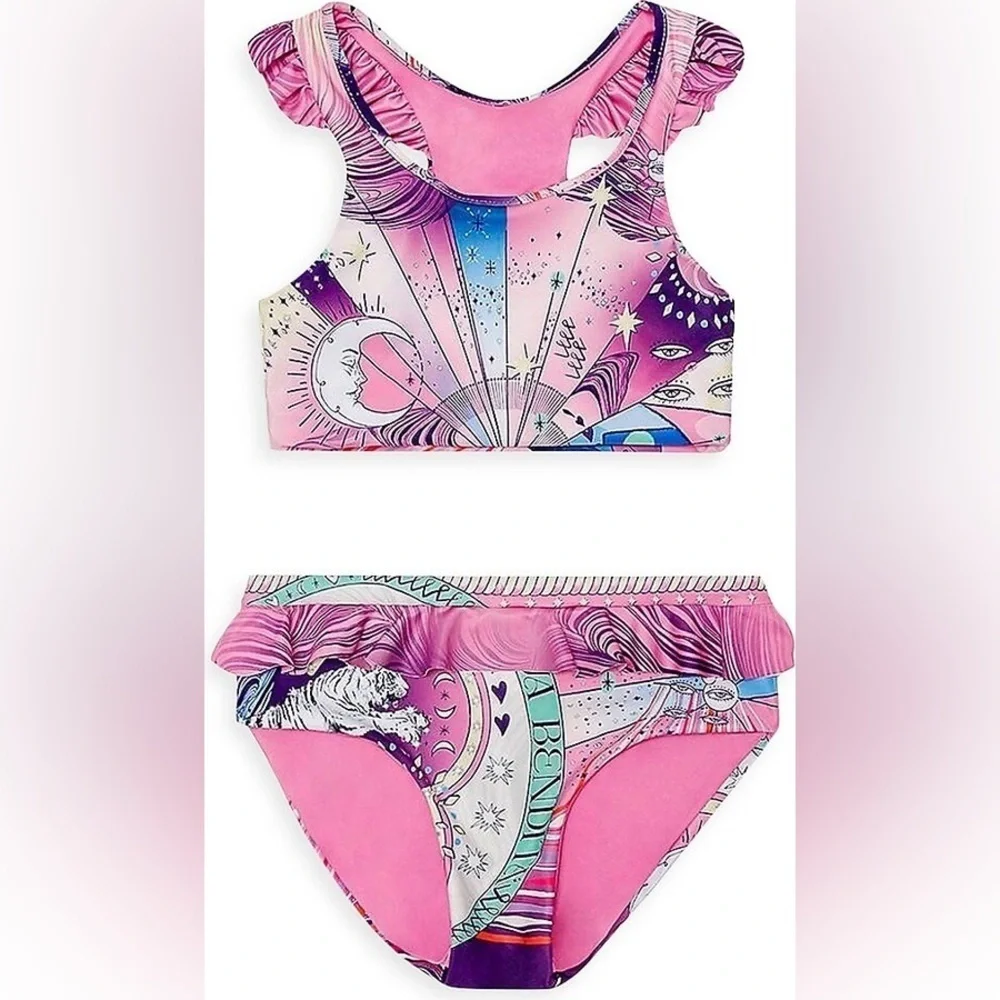 NWT Agua Bendita Keily Eter Two Piece Pink Ruffle Bikini Set Girls Size 2